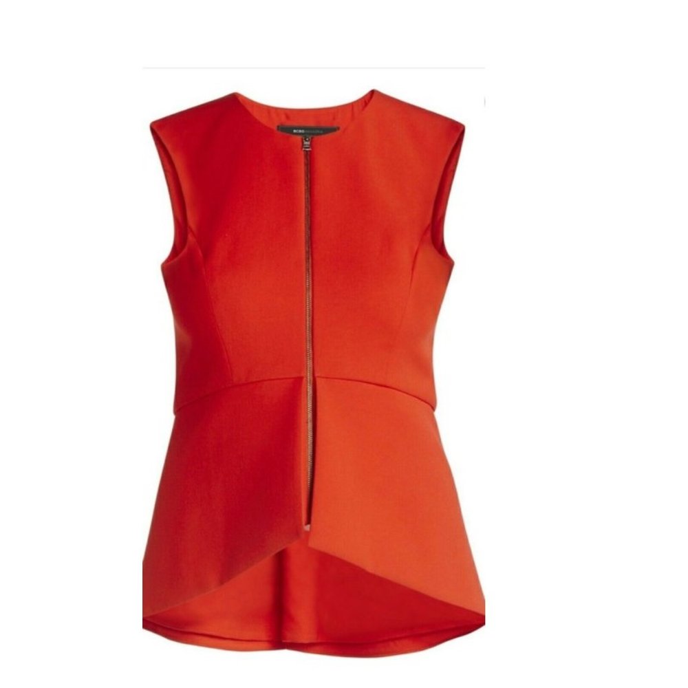 BCBG Maxazria Abrielle Red Sleeveless Peplum Top